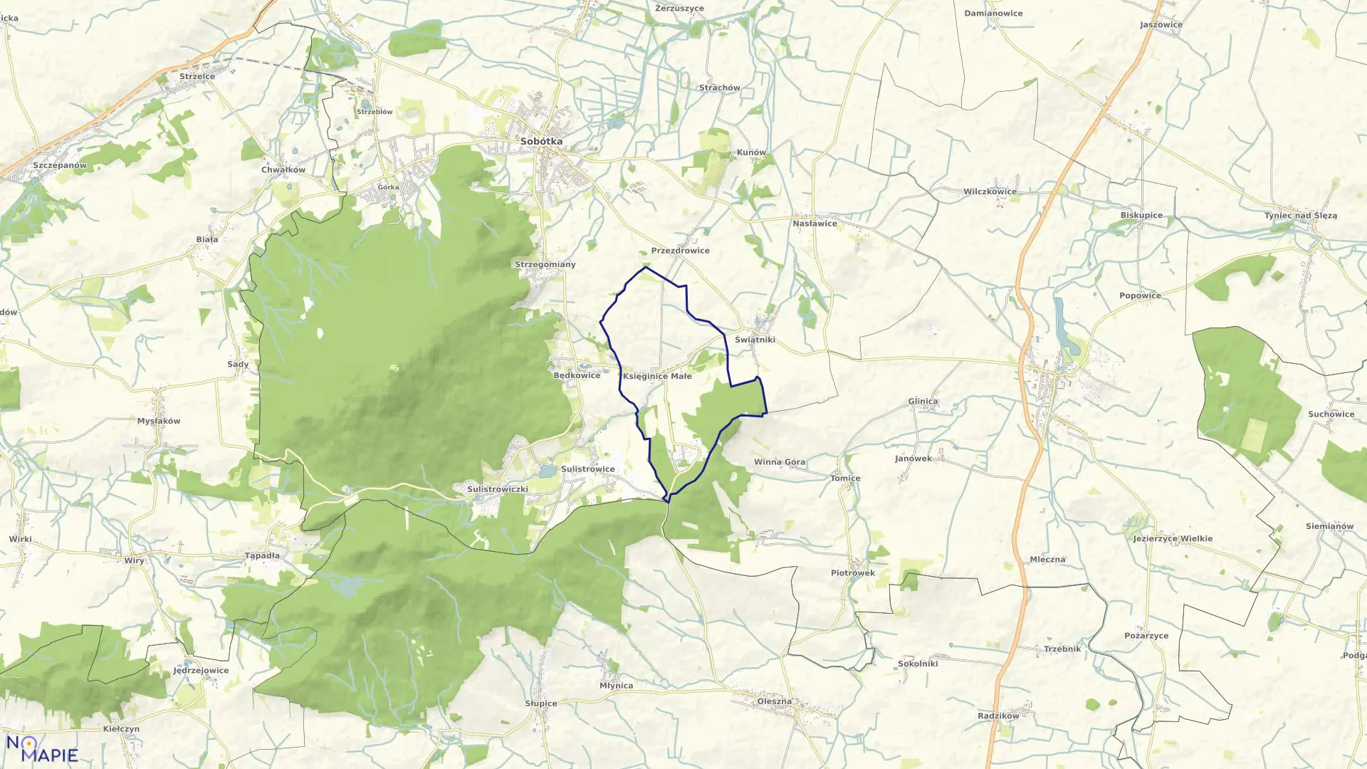 Mapa obrębu Księginice Małe w gminie Sobótka