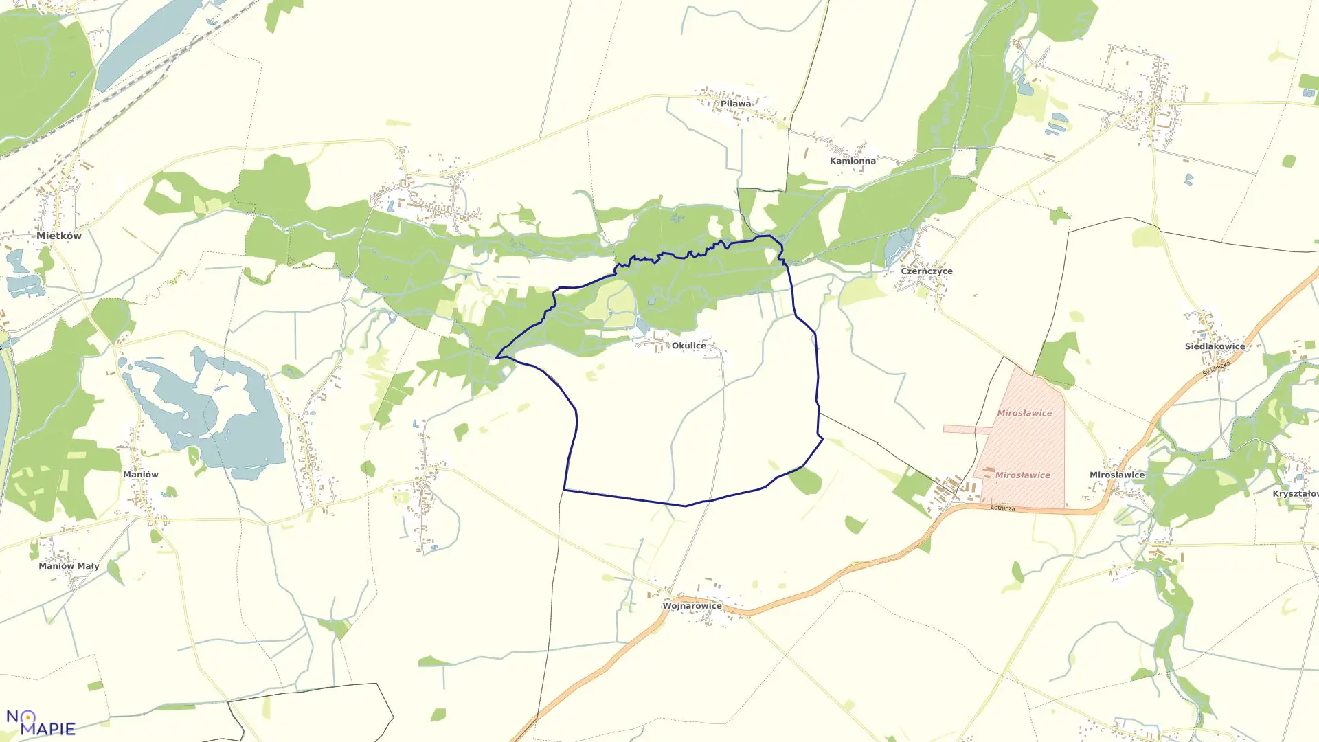 Mapa obrębu Okulice w gminie Sobótka